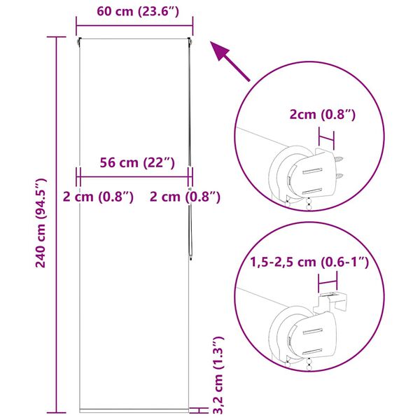 vidaXL Κουρτίνα Μπάνιου Ρολό 60x240 εκ. Πλάτος υφάσματος 56 εκ.