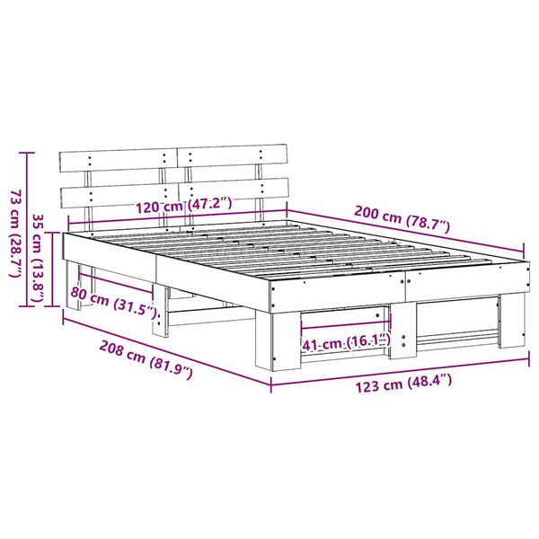 vidaXL Σκελετός Κρεβατιού Λευκό 120 x 200 cm Μασίφ ξύλο πεύκου