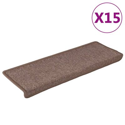vidaXL Πατάκια Σκάλας Μοκέτα 15 τεμ. Καφέ 65x21x4 εκ.