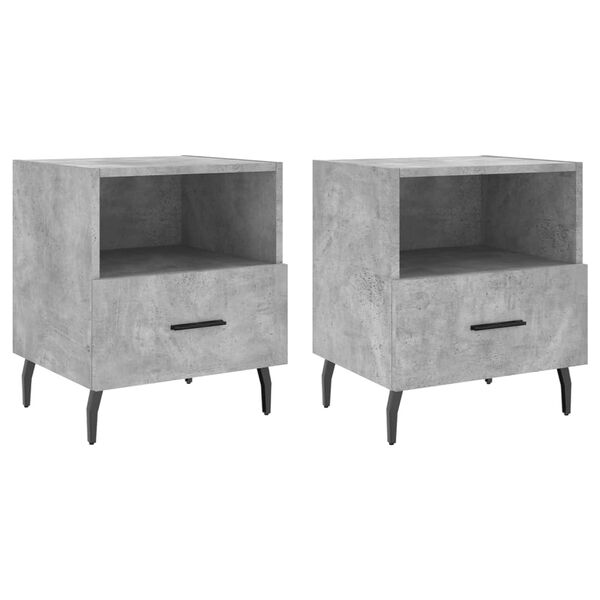 vidaXL Κομοδίνα 2 τεμ. Γκρι Σκυροδεμ. 40 x 35 x 47,5 εκ. Επεξεργ. Ξύλο