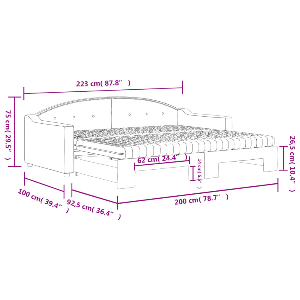 vidaXL Καναπές Κρεβάτι Συρόμενος Σκούρο γκρι 90x200 εκ Ύφασμα Στρώματα