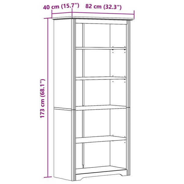 vidaXL Βιβλιοθήκη BODO 5 Επ. Καφέ 82x40x173 εκ. από Μασίφ Ξύλο Πεύκου