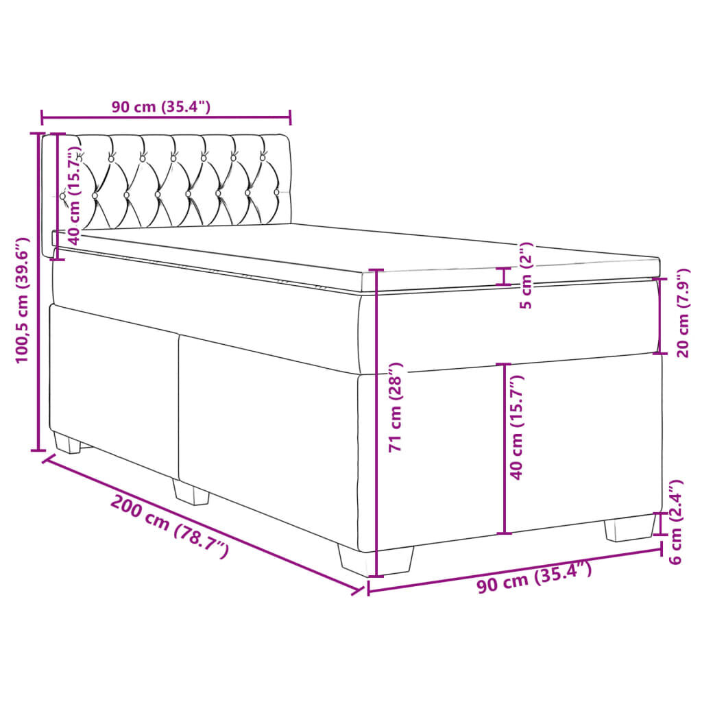 vidaXL Κρεβάτι Boxspring με Στρώμα Σκούρο Μπλε 90x200 εκ. Βελούδινο