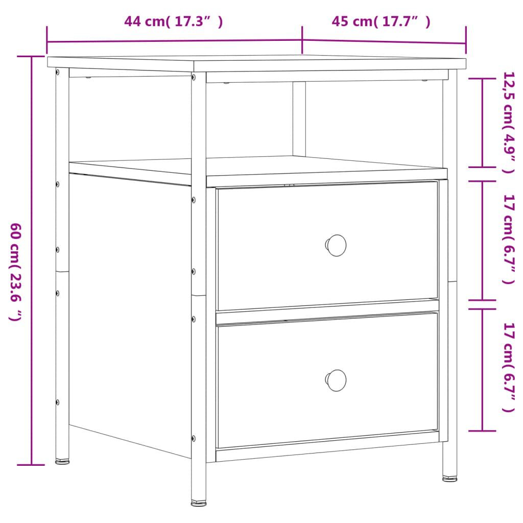 vidaXL Κομοδίνο Καφέ Δρυς 44 x 45 x 60 εκ. από Επεξεργασμένο Ξύλο