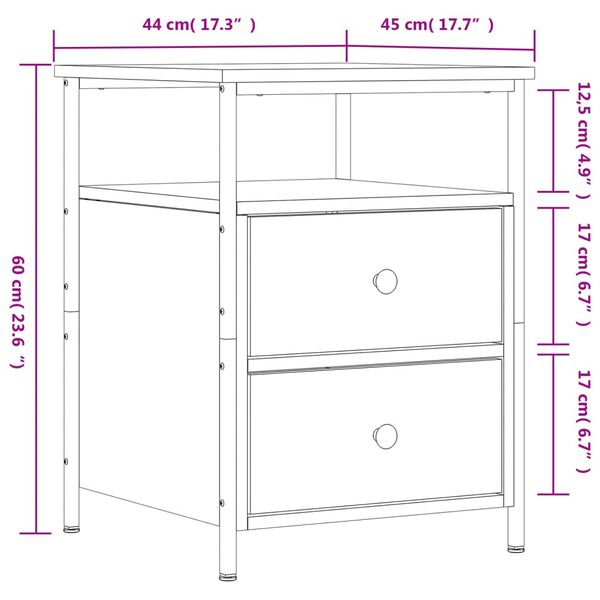 vidaXL Κομοδίνο Καφέ Δρυς 44 x 45 x 60 εκ. από Επεξεργασμένο Ξύλο