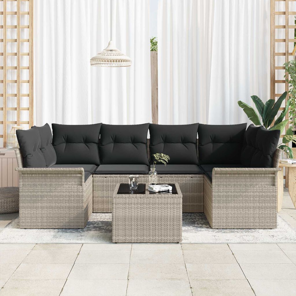 vidaXL Σετ Καναπέ Κήπου 7 pcs Ανοιχτό γκρι Πολυ ράταν