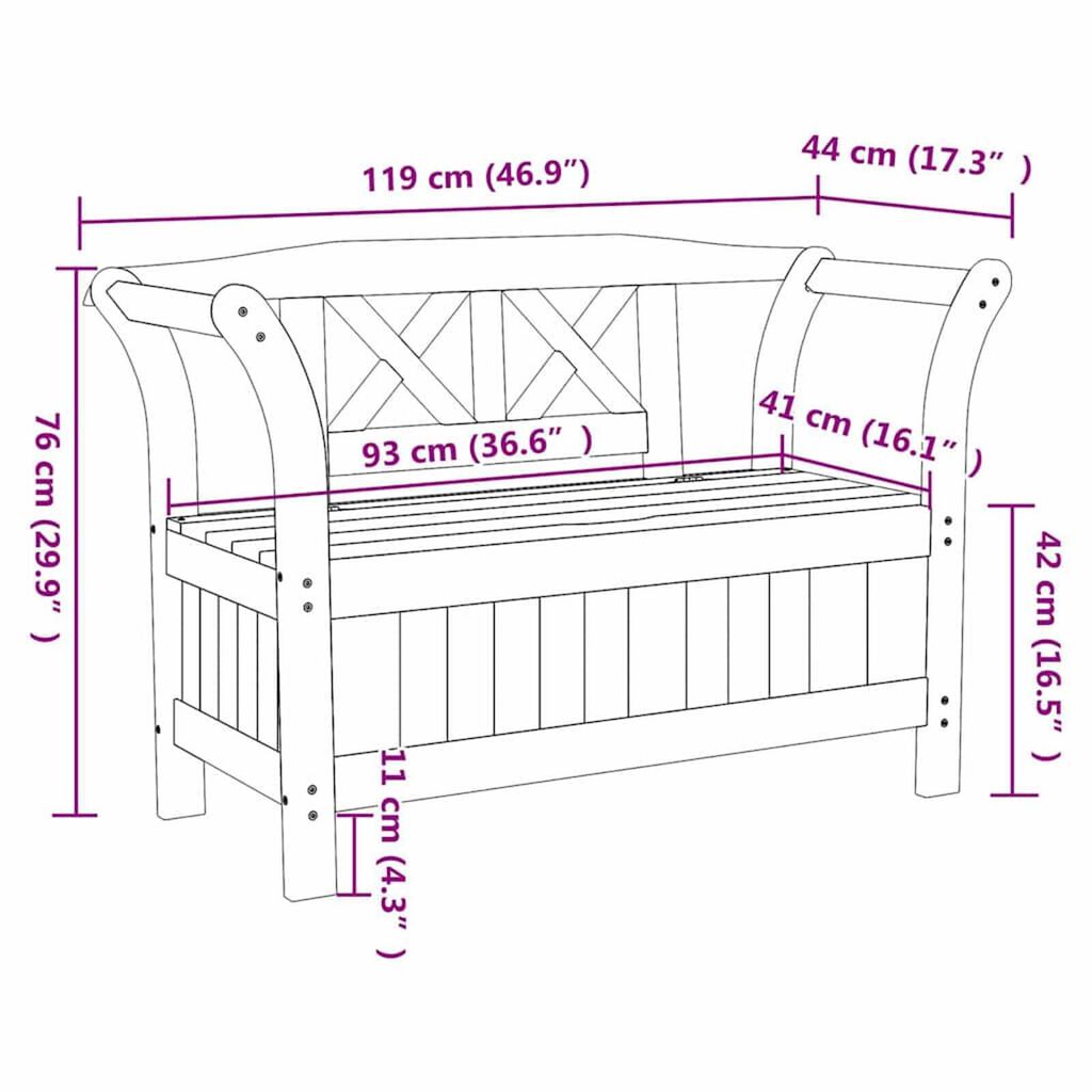 vidaXL Πάγκος Αποθήκευσης Κήπου Καφέ 119 x 76 x 44εκ.