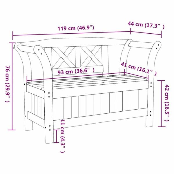 vidaXL Πάγκος Αποθήκευσης Κήπου Καφέ 119 x 76 x 44εκ.