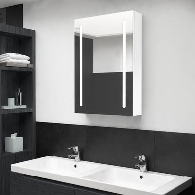 vidaXL Καθρέφτης Μπάνιου με Ντουλάπι & LED Λαμπερό Λευκό 50x13x70 εκ.