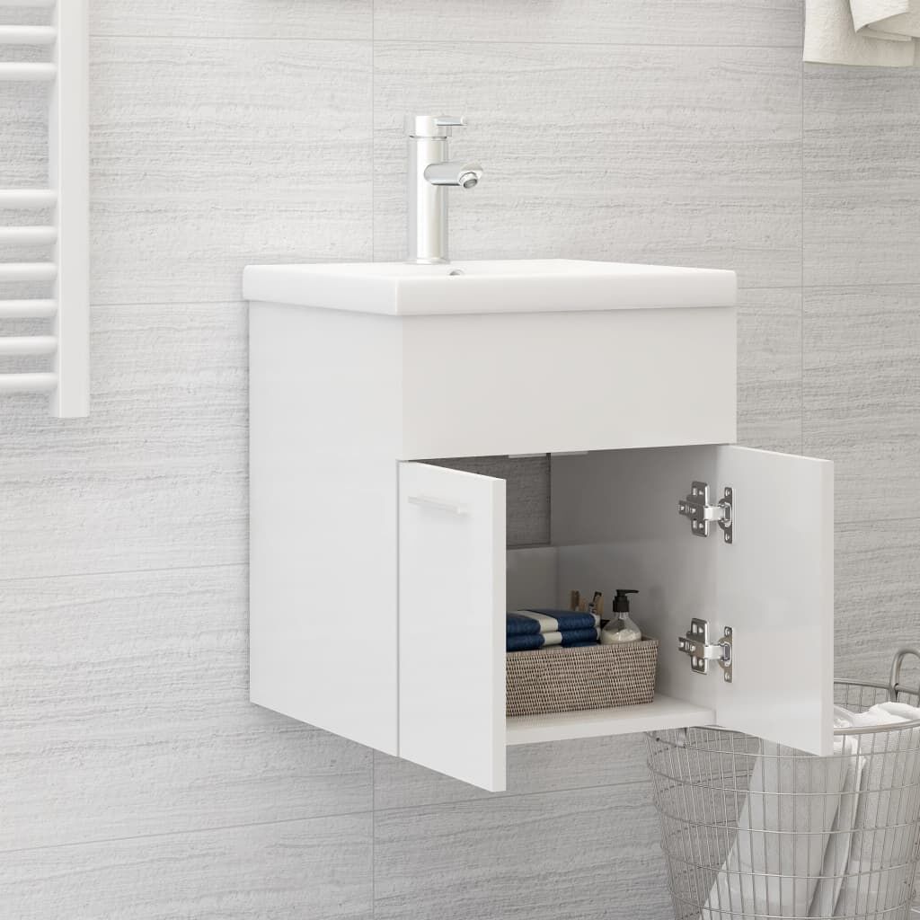 vidaXL Ντουλάπι Νιπτήρα Γυαλιστερό Λευκό 41x38,5x46 εκ από Επεξ. Ξύλο