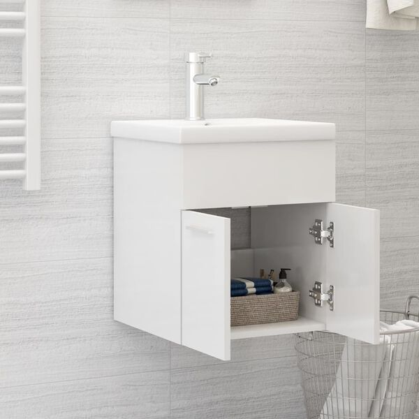 vidaXL Ντουλάπι Νιπτήρα Γυαλιστερό Λευκό 41x38,5x46 εκ από Επεξ. Ξύλο