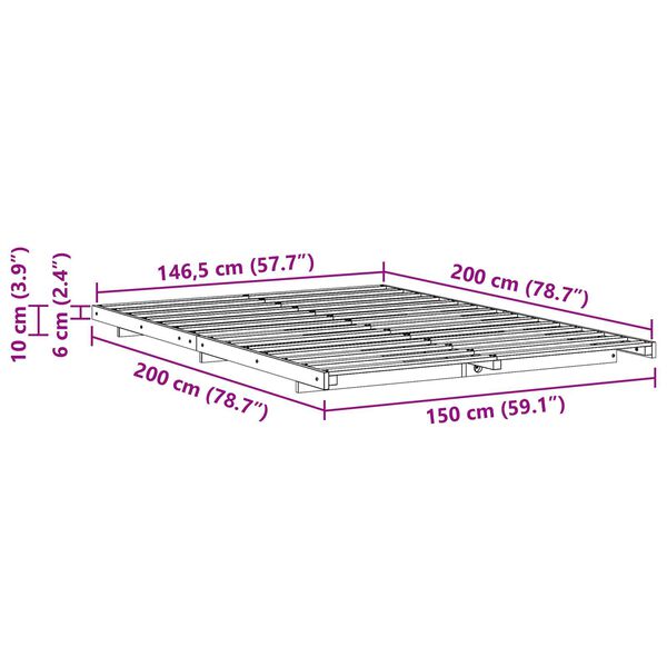 vidaXL Κρεβάτι δαπέδου Λευκό 150 x 200 cm Μασίφ ξύλο πεύκου