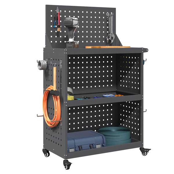 vidaXL Καρότσι εργαλείων με ράφι Ανθρακί 65 x 35 x 111 εκ Κρύα χάλυβας