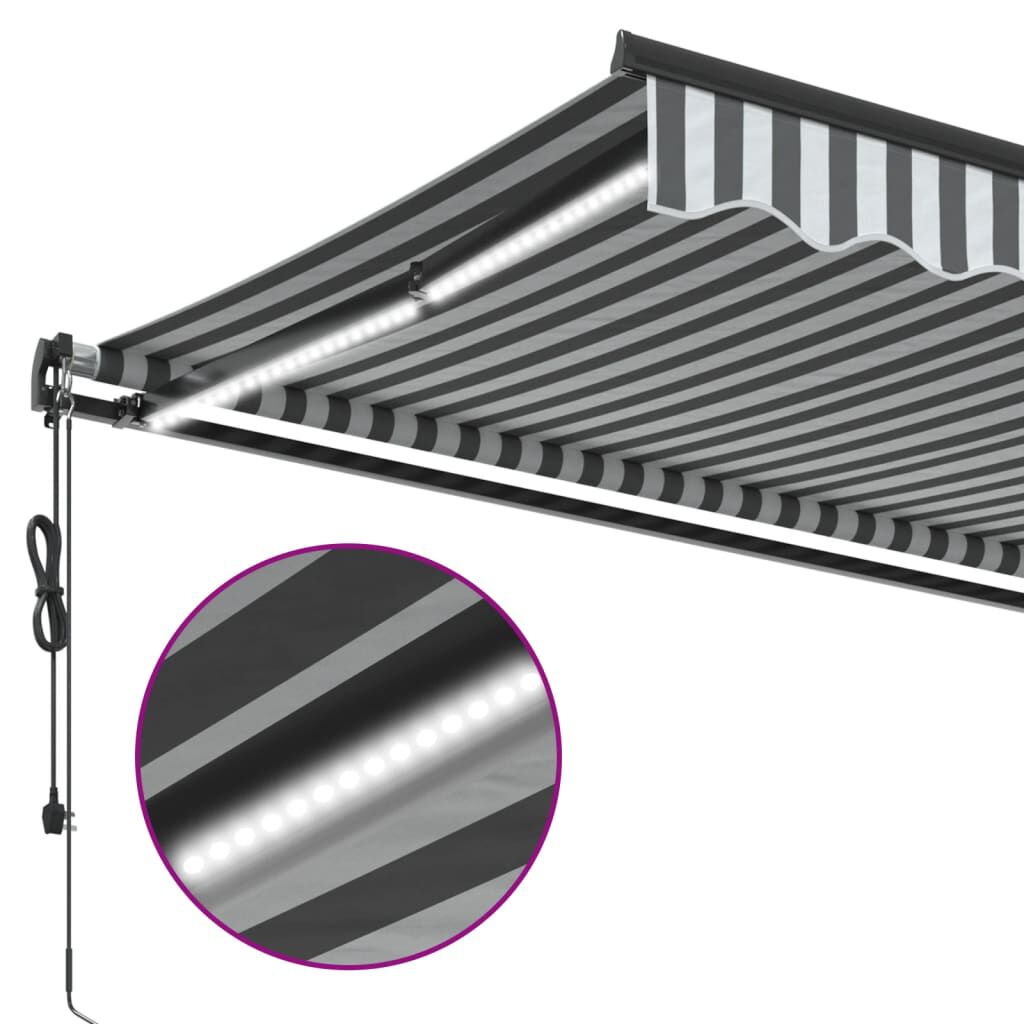 vidaXL Τέντα Πτυσσόμενη Αυτόματη με LED Ανθρακί / Λευκή 500x350 εκ.