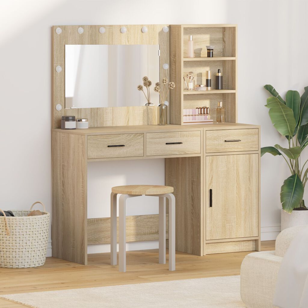Σετ από Dressing Table 2 Τεμαχίων vidaXL με LED σε Σομόνα Δρυς