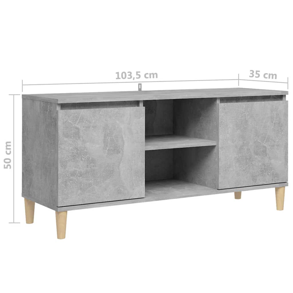 vidaXL Έπιπλο Τηλεόρασης Γκρι Σκυρ. 103,5x30x50εκ & Μασίφ Ξύλινα Πόδια