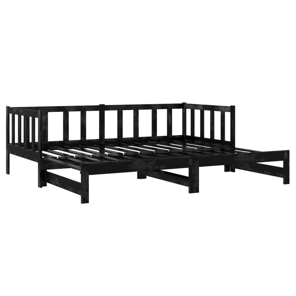 vidaXL Καναπές Κρεβάτι Συρόμενος Μαύρος 2x(90x200) εκ. Ξύλο Πεύκου