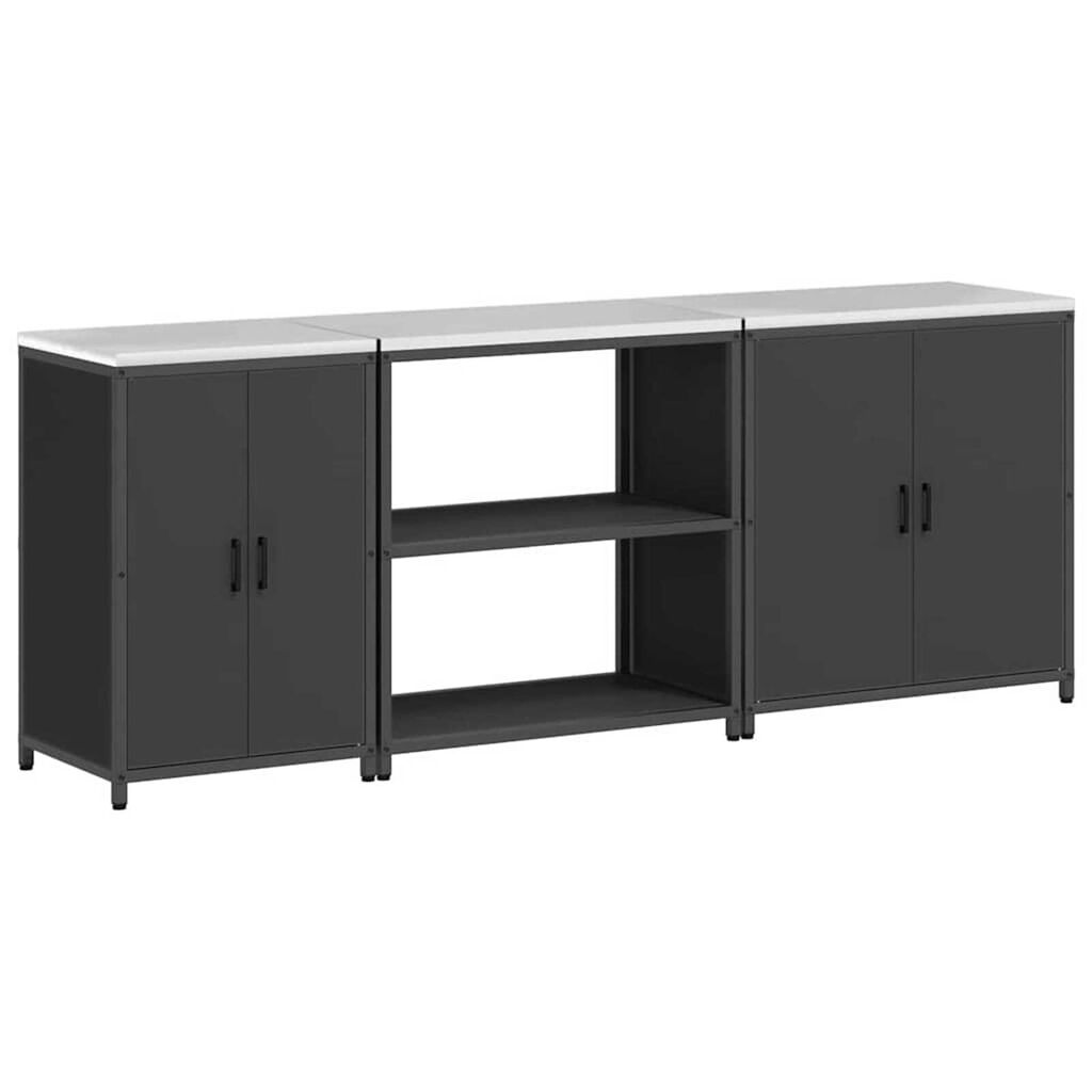 vidaXL Σετ Αποθήκευσης Κουζίνας με ράφι 3 pcs Μαύρο 240 x 50 x 92 εκ