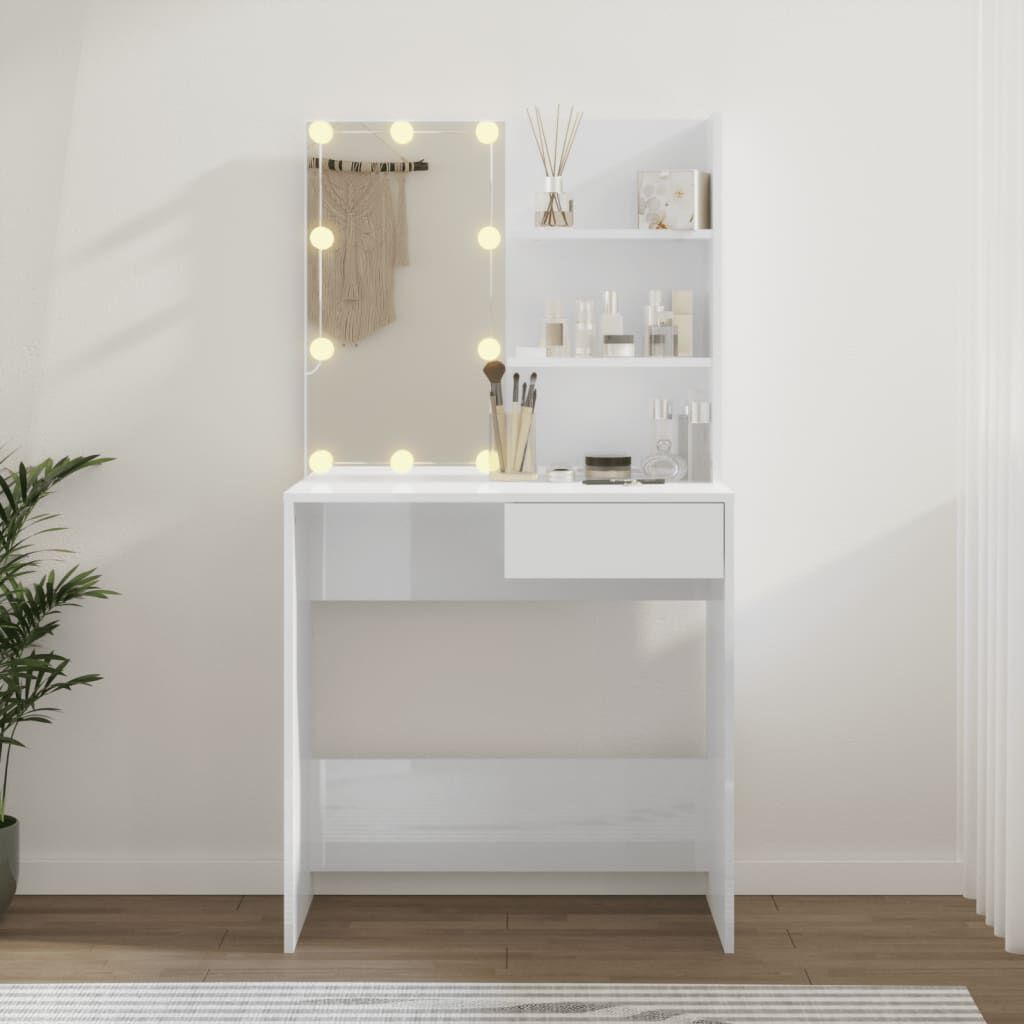 vidaXL Μπουντουάρ με LED Γυαλιστερό Λευκό 74,5 x 40 x 141 εκ.