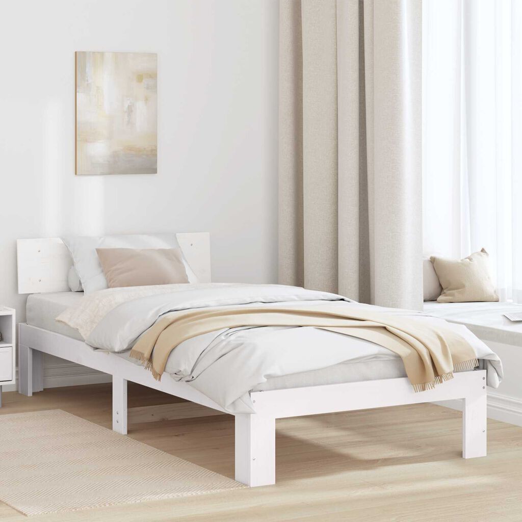 vidaXL κρεβάτι με προσκέφαλο Λευκό 90x200 εκ Μασίφ ξύλο πεύκου