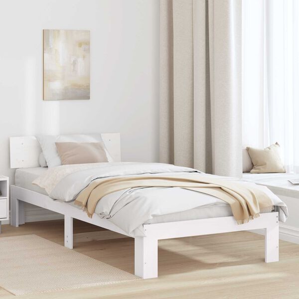 vidaXL κρεβάτι με προσκέφαλο Λευκό 90x200 εκ Μασίφ ξύλο πεύκου