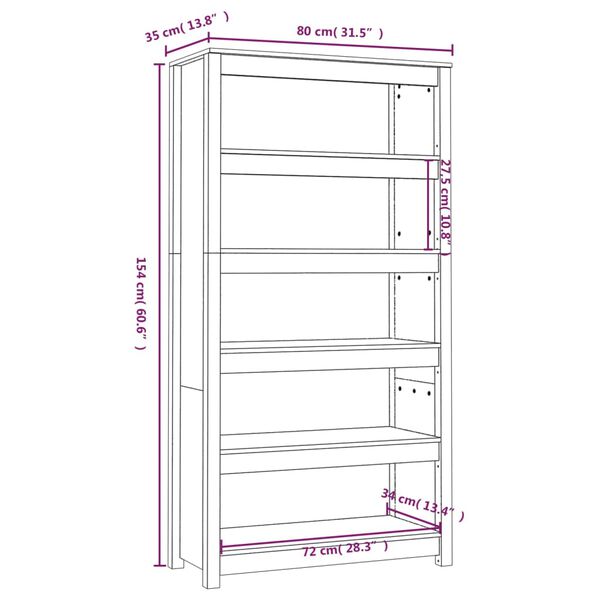 vidaXL Βιβλιοθήκη Λευκή 80x35x154 εκ. από Μασίφ Ξύλο Πεύκου