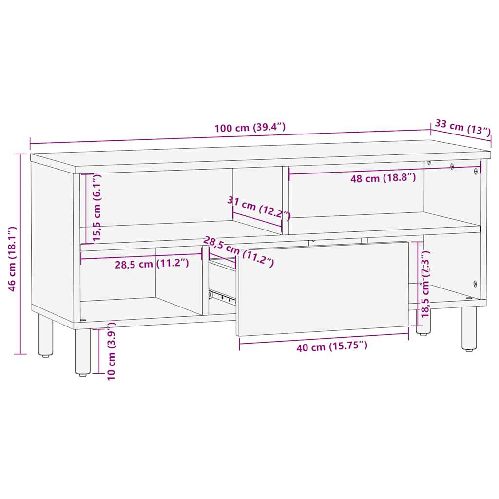vidaXL Ντουλάπι τηλεόρασης καφέ 100x33x46 cm μασίφ ξύλο Mango