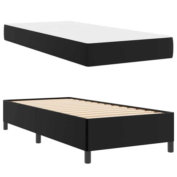 vidaXL Σκελετός κρεβατιού με στρώμα Μαύρο 90 x 190 cm Τεχνητό δέρμα
