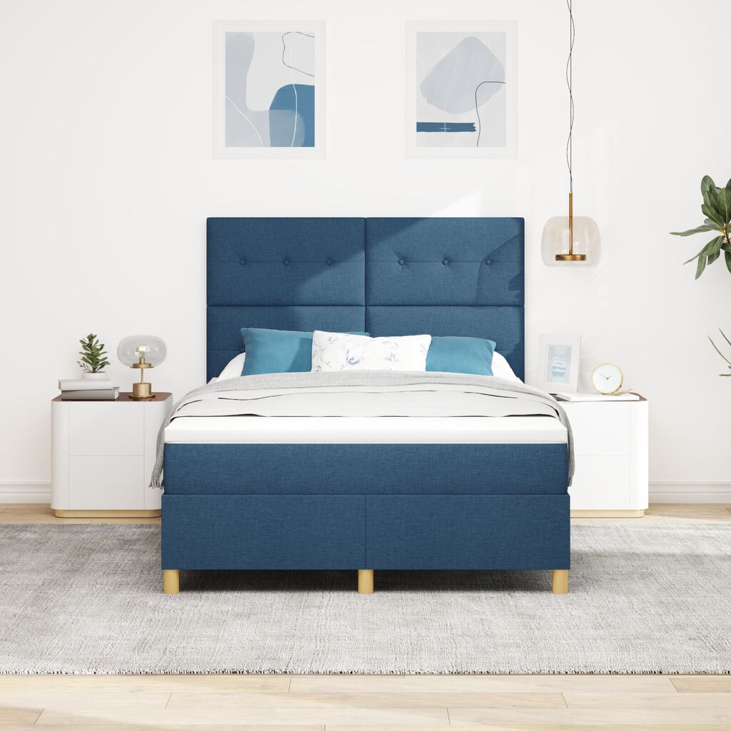 vidaXL Κρεβάτι Box Spring με Στρώμα Μπλε 140x190 εκ Ύφασμα