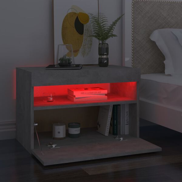 vidaXL Κομοδίνα με LED 2 τεμ. Γκρι Σκυροδέματος 60 x 35 x 40 εκ.