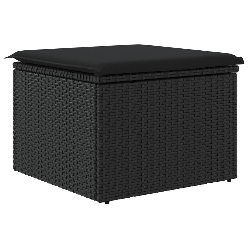 vidaXL Υποπόδιο Κήπου Μαύρο 55x55x37 εκ. Συνθετικό Ρατάν με Μαξιλάρι