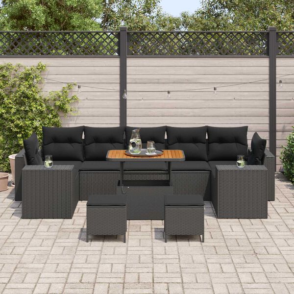 vidaXL Σετ Καναπέ Κήπου 10 pcs Μαύρο συνθετικό ρατάν