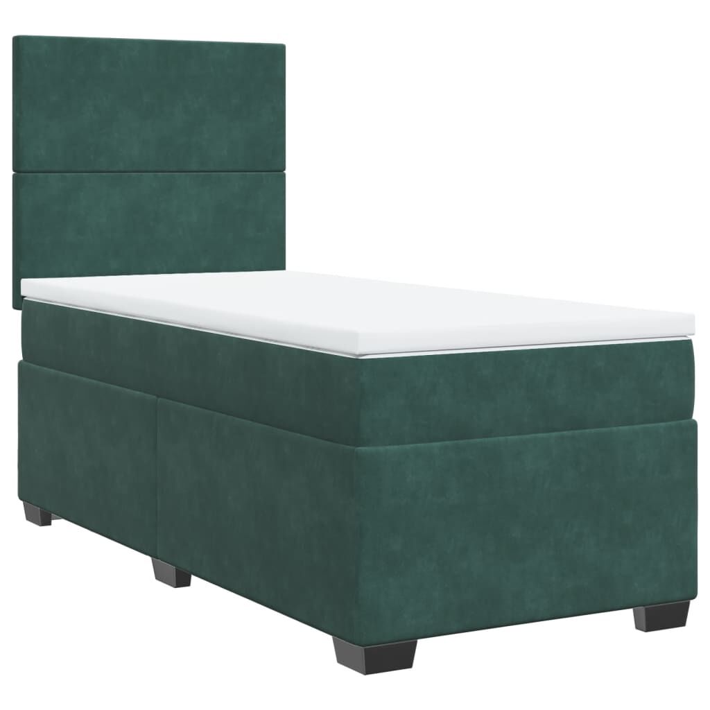 vidaXL Κρεβάτι Boxspring με Στρώμα Σκούρο Πράσινο 90x200 εκ. Βελούδινο