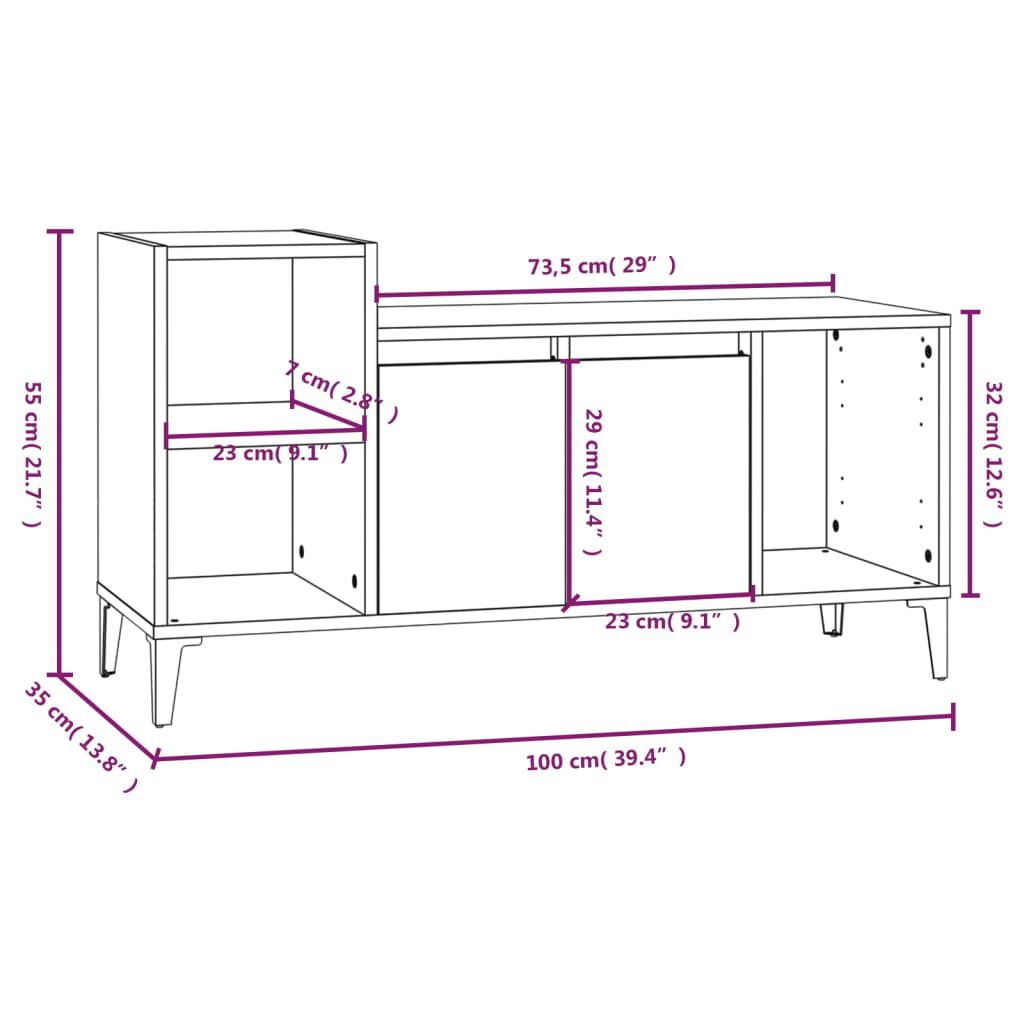 vidaXL Έπιπλο Τηλεόρασης Γυαλ. Λευκό 100x35x55 εκ. Επεξεργασμένο Ξύλο