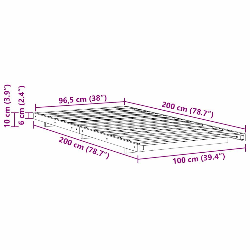 vidaXL Κρεβάτι δαπέδου Καφέ 100 x 200 cm Μασίφ ξύλο πεύκου
