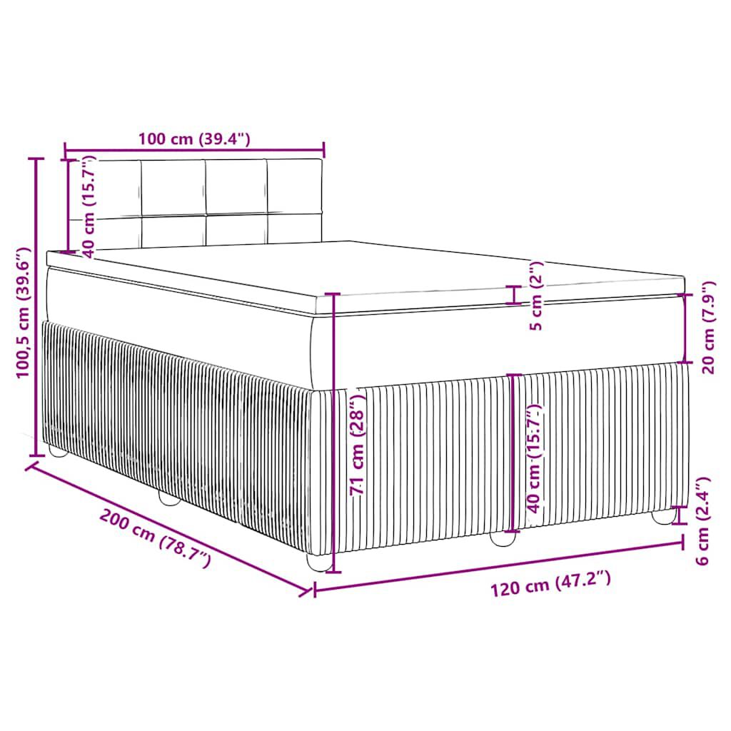 vidaXL Κρεβάτι Boxspring με Στρώμα Σκούρο Γκρι 120x200 εκ. Βελούδινο