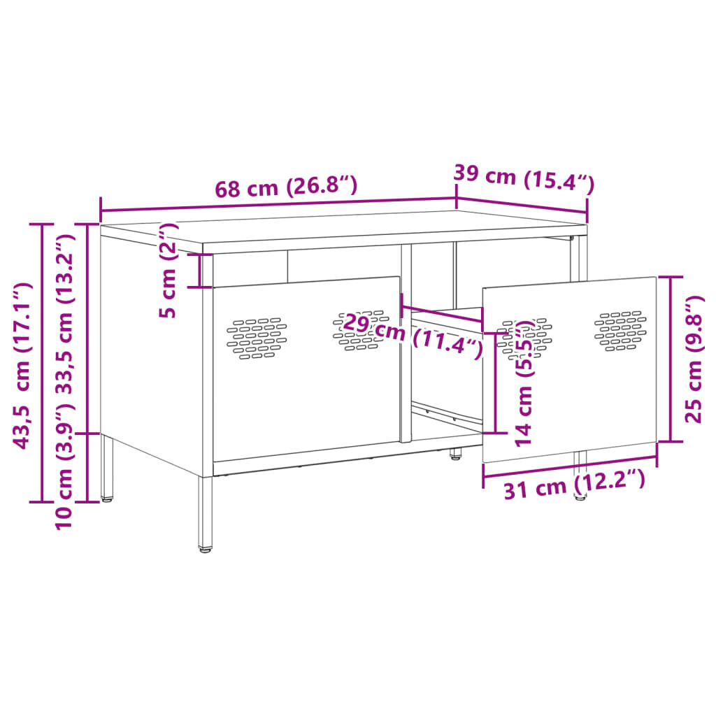 vidaXL Έπιπλο Τηλεόρασης Λαδί 68 x 39 x 43,5 εκ. Χάλυβας Ψυχρής Έλασης