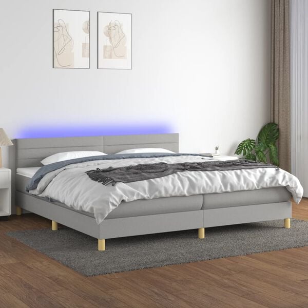 vidaXL &Kappa;&rho;&epsilon;&beta;ά&tau;&iota; Boxspring &mu;&epsilon; &Sigma;&tau;&rho;ώ&mu;&alpha; & LED &Alpha;&nu;.&Gamma;&kappa;&rho;&iota; 200x200&epsilon;&kappa;. &Upsilon;&phi;&alpha;&sigma;&mu;ά&tau;&iota;&nu;&omicron;