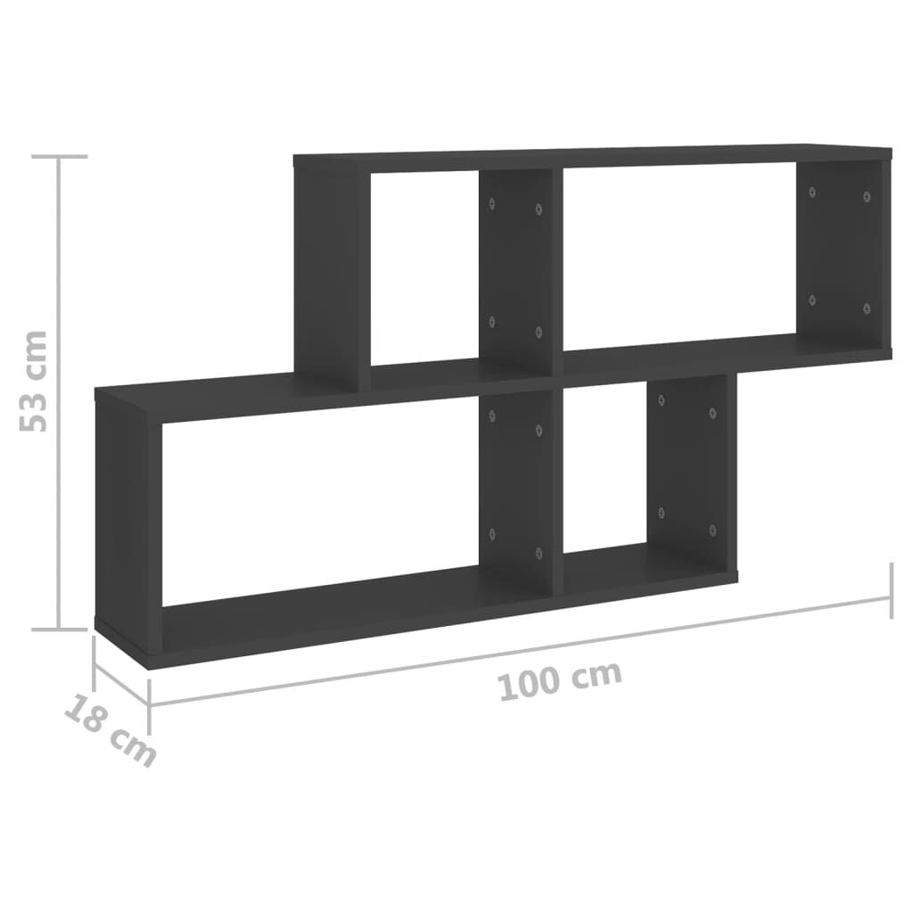 vidaXL Ράφι Τοίχου Γκρι 100 x 18 x 53 εκ. από Επεξεργασμένο Ξύλο