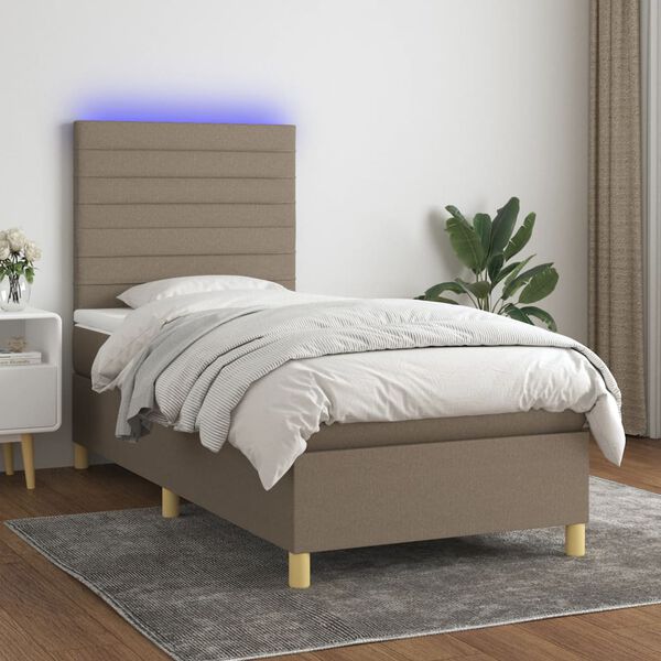 vidaXL &Kappa;&rho;&epsilon;&beta;ά&tau;&iota; Boxspring &mu;&epsilon; &Sigma;&tau;&rho;ώ&mu;&alpha; & LED Taupe 90x190 &epsilon;&kappa;. &Upsilon;&phi;&alpha;&sigma;&mu;ά&tau;&iota;&nu;&omicron;