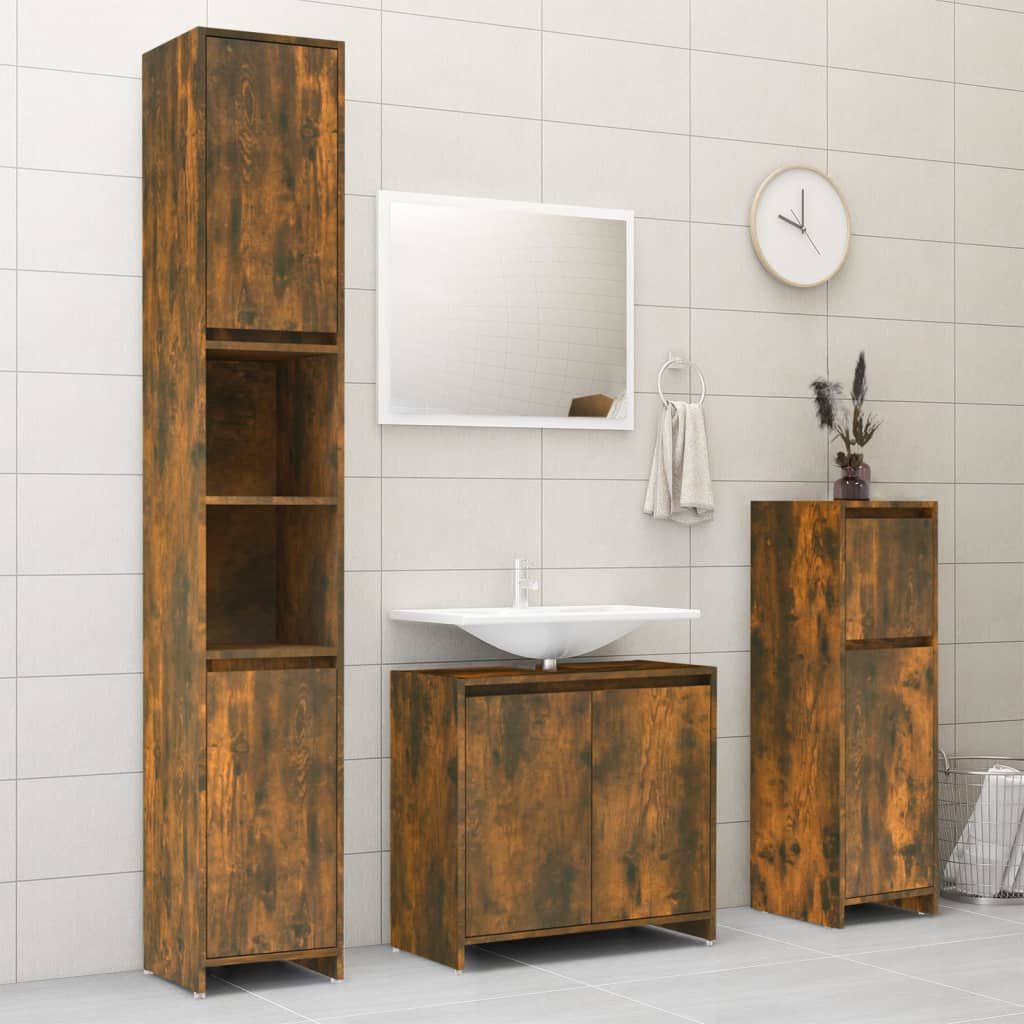 vidaXL Ντουλάπι Μπάνιου Καπνιστή Δρυς 30x30x95 εκ. Επεξεργασμένο Ξύλο