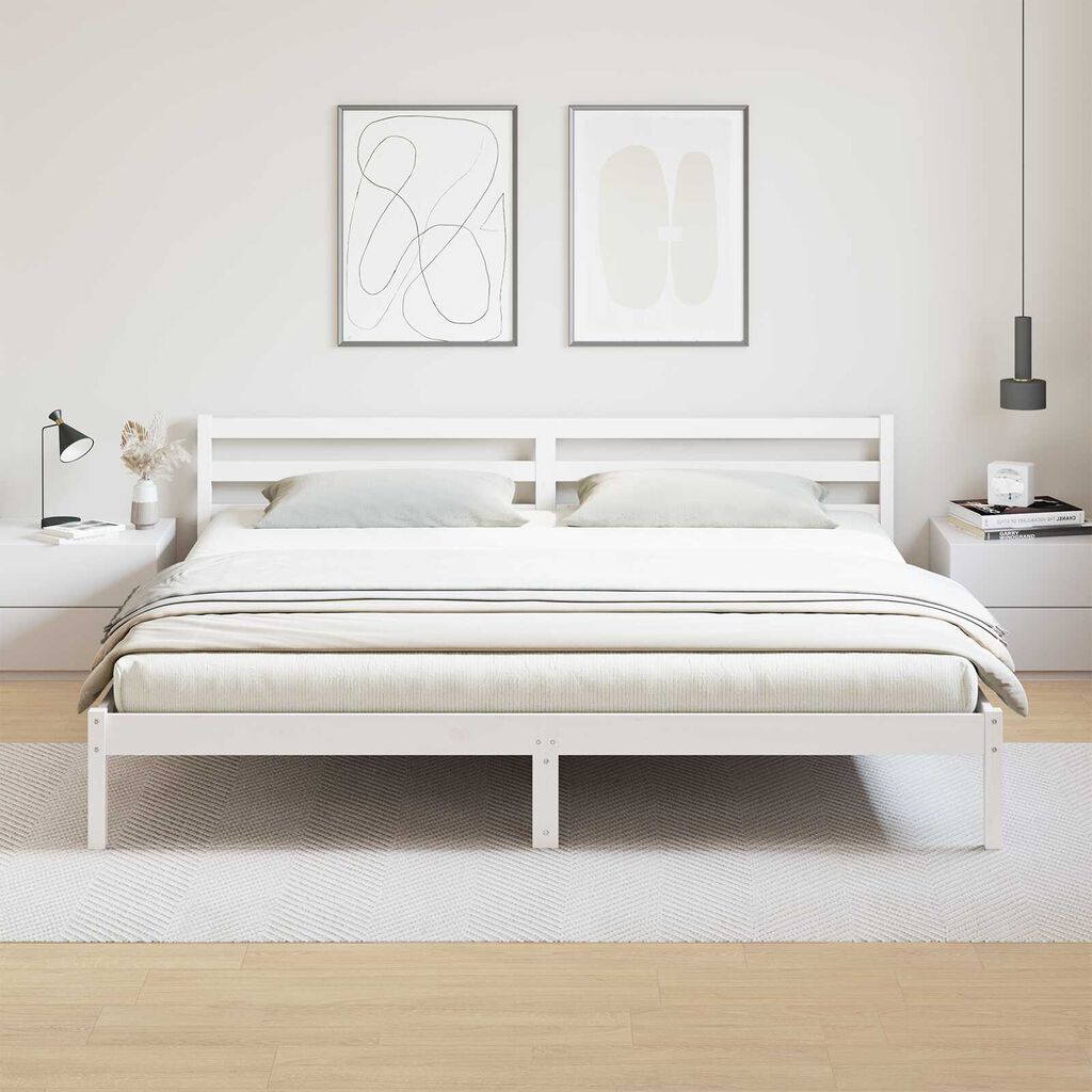 vidaXL Κρεβάτι με κεφαλάρι Λευκό 210 x 180 cm Μασίφ ξύλο πεύκου