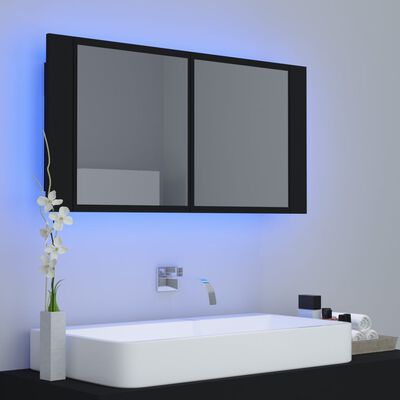 vidaXL Καθρέφτης Μπάνιου με Ντουλάπι LED Μαύρος 90x12x45 εκ. Ακρυλικός