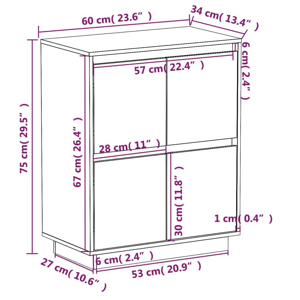 vidaXL Συρταριέρα Λευκή 60 x 34 x 75 εκ. από Μασίφ Ξύλο Πεύκου