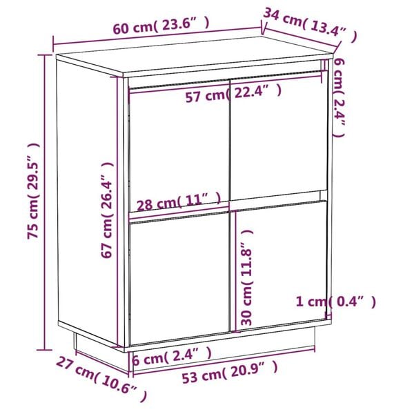 vidaXL Συρταριέρα Λευκή 60 x 34 x 75 εκ. από Μασίφ Ξύλο Πεύκου