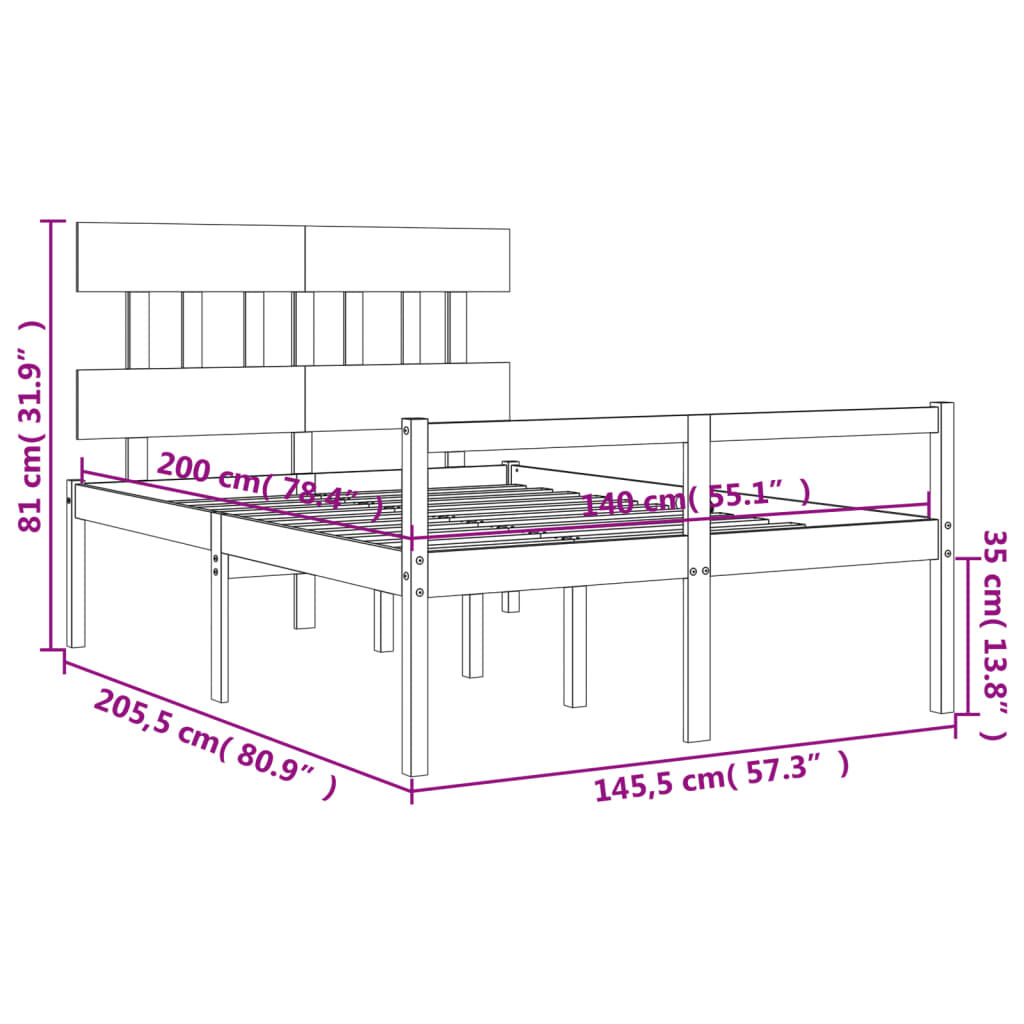 vidaXL Κρεβάτι Ηλικιωμένου με Κεφαλάρι 140 x 200 εκ. Λευκό Μασίφ Ξύλο