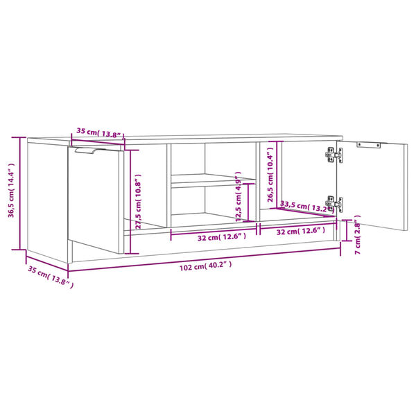 vidaXL Έπιπλο Τηλεόρασης Γυαλ. Λευκό 102x35x36,5 εκ Επεξεργασμένο Ξύλο