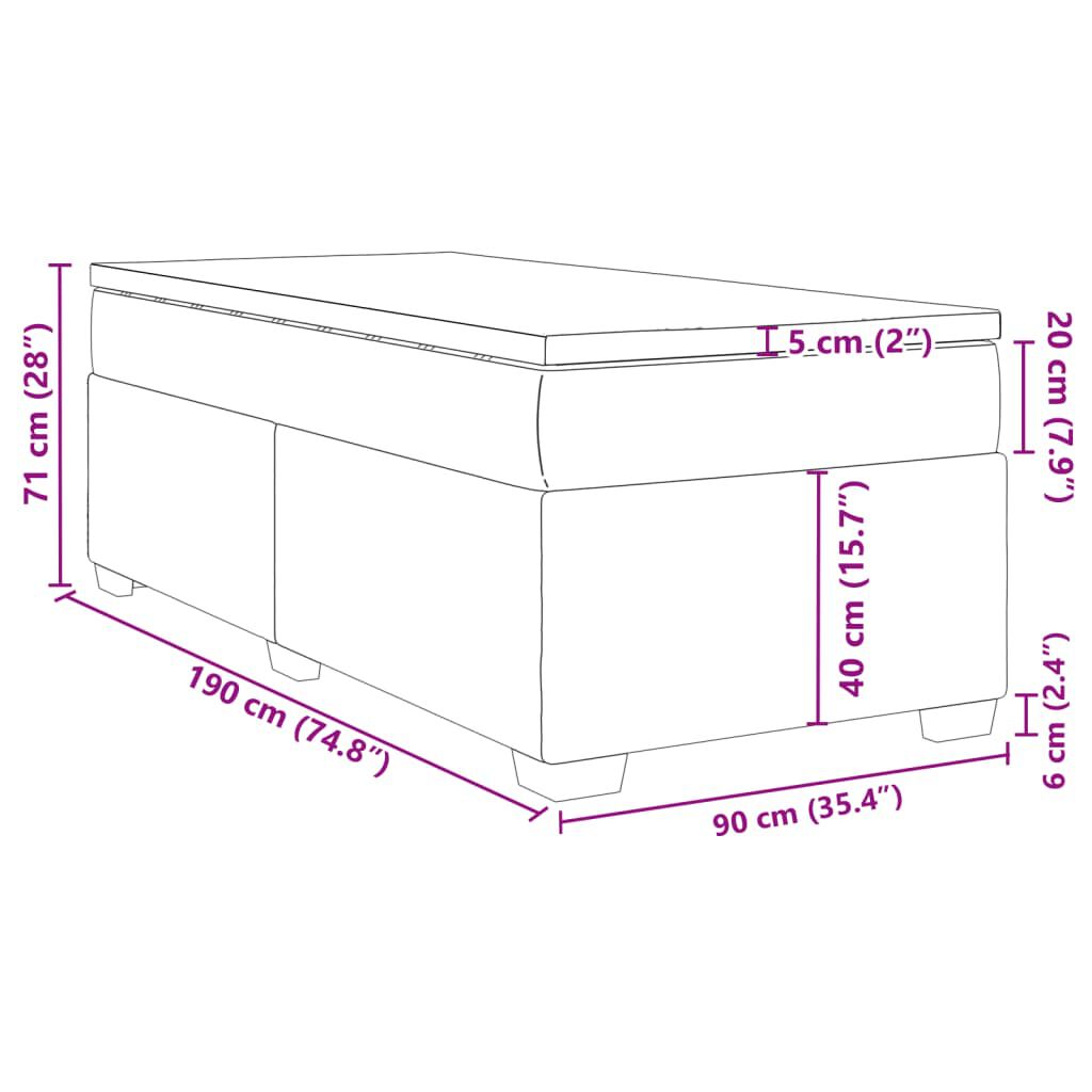vidaXL Κρεβάτι Boxspring με Στρώμα Ροζ 90x190 εκ. Βελούδινο