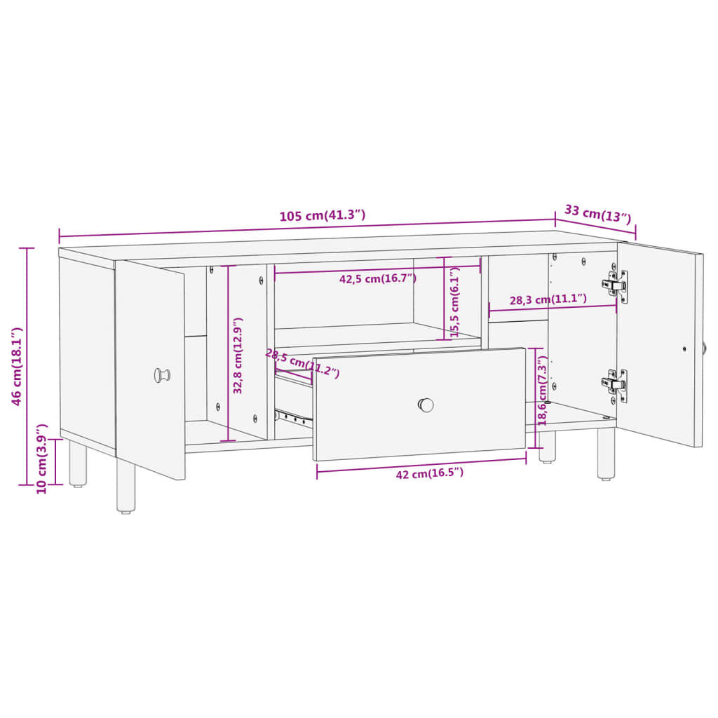 vidaXL Έπιπλο Τηλεόρασης 105 x 33 x 46 εκ. από Μασίφ Ξύλο Ακακίας
