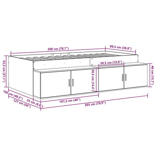 vidaXL Κρεβάτι με αποθηκευτικό χώρο Γκρι sonoma 100 x 200 cm